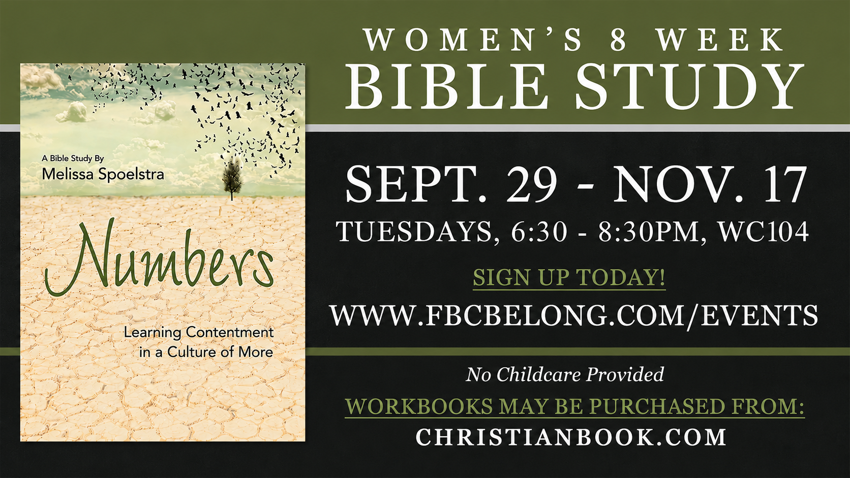 Promotional slide for a women's 8-week Bible study on Numbers, Sept. 29 to Nov. 17